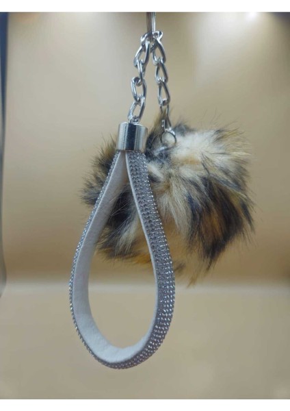 Gümüş Taşlı Tilki Tüyü Leopar Desenli Angel Anahtarlık fiyatları