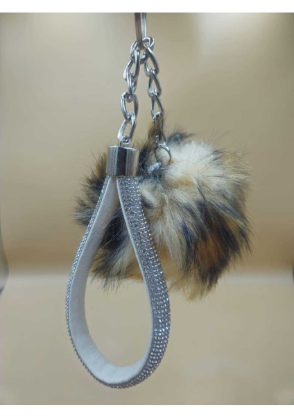Gümüş Taşlı Tilki Tüyü Leopar Desenli Angel Anahtarlık modelleri