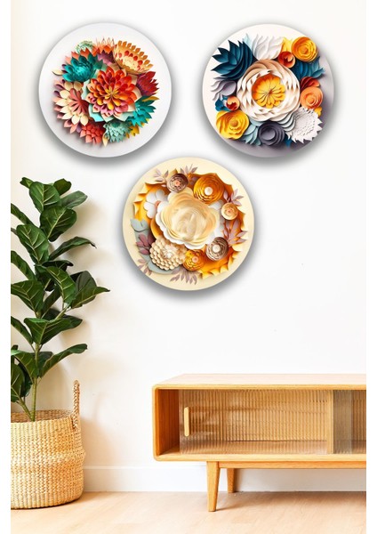 3 Parça Kabartmalı Estetik Çiçek Mdf Tablo Seti, Oturma Odası, Salon, Ofis, Ev Duvar Tablosu Dekoru fiyatları