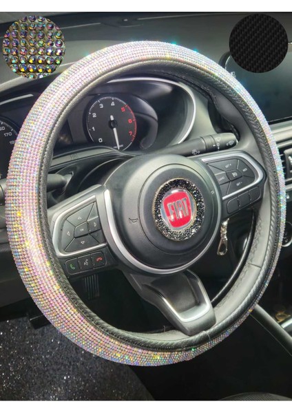 Yaldızlı Full Taşlı Geçmeli Kadın Sürücülere Özel Direksiyon Kılıfı Karbon Detaylı