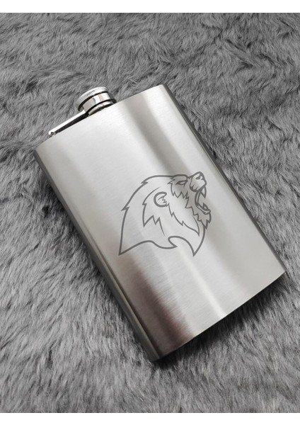 Aslan Temalı 9 Oz Paslanmaz Çelik Cep Matarası 266 ml Içki Viski Konyak Alkol Matarası