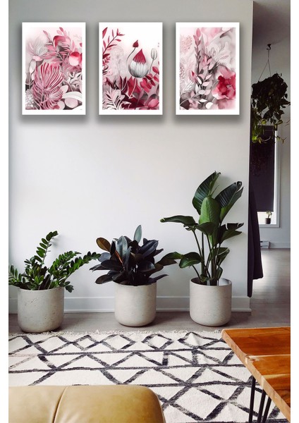 3 Parça Çerçeve Görünümlü Şık Boho Tablo Modeli, Oturma Odası, Salon, Ofis, Yatak Odası Duvar Dekoru