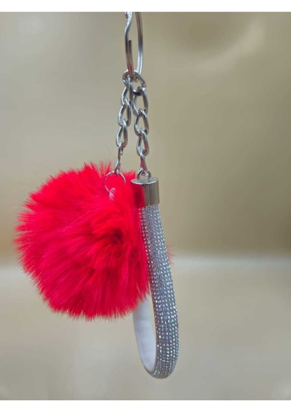 Gümüş Angel Anahtarlık Minik Ponpon Seçenekli Kırmızı Ponpon modelleri