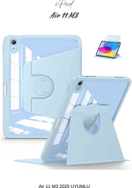 Apple iPad Air 11 2025 M3 Çip Uyumlu 360° Dönebilen Yatay Dikey Standlı Fuchsia Pino Tablet Kılıfı