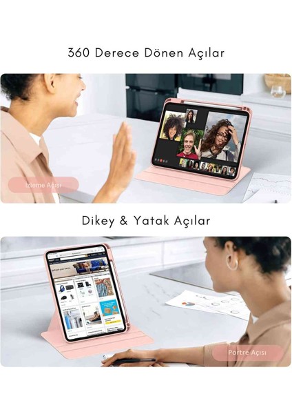 Apple iPad Air 11 2025 M3 Çip Uyumlu 360° Dönebilen Yatay Dikey Standlı Fuchsia Pino Tablet Kılıfı