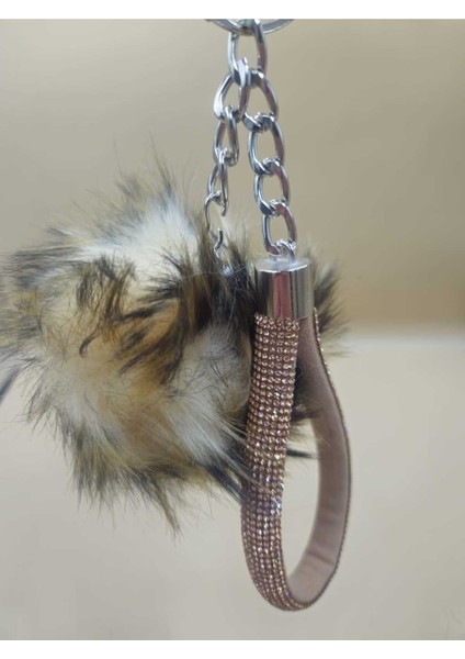 Camel Taşlı Tilki Tüyü Leopar Desenli Angel Anahtarlık fiyatları
