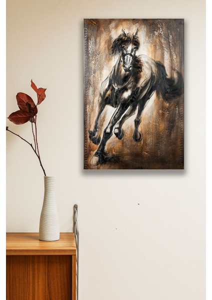Koşan Beyaz At Ahşap Tablo Modeli, Şık Dekoratif Ev Dekorasyonu, Salon, Ofis Dekoru