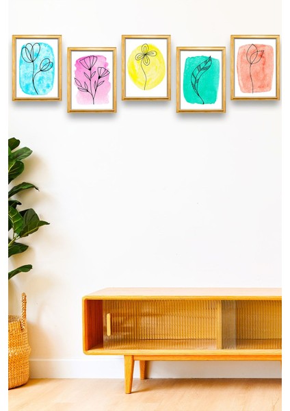 5 Parça Çerçeve Görünümlü Mdf Tablo Seti, Oturma Odası, Salon, Ofis, Ev Duvar Tablosu