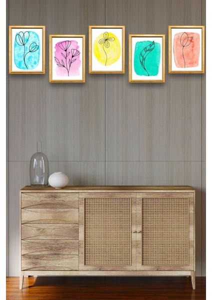 5 Parça Çerçeve Görünümlü Mdf Tablo Seti, Oturma Odası, Salon, Ofis, Ev Duvar Tablosu fiyatları