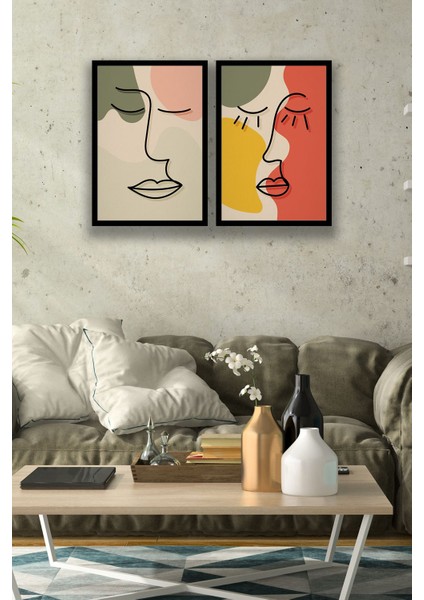 2 Parça Çerçeve Görünümlü Şık Boho Tablo Modeli, Oturma Odası, Salon, Ofis, Yatak Odası Duvar Dekoru