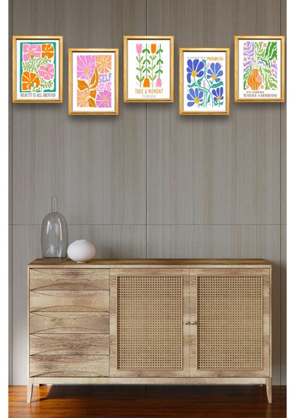 5 Parça Çerçeve Görünümlü Mdf Tablo Seti, Oturma Odası, Salon, Ofis, Ev Duvar Tablosu