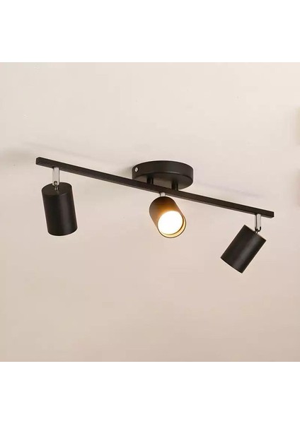 Retro Metal Siyah 3 Lü 180 Derece Hareketli LED Spot Avize Günışığı Ampullü