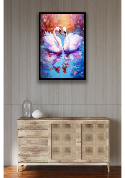 Kuğ Resimli Dekoratif Ahşap Şık Tablo Modeli, Oturma Odası, Salon, Ofis, Ev Duvar Dekorasyonu