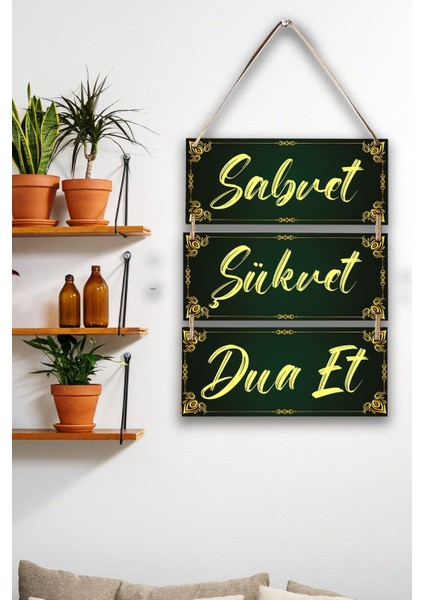 Sabret Şükret Dua Et 3'lü Dekoratif Mdf Tablo Seti, Ev, Oturma Odası, Salon, Ofis Dekoru indirimleri
