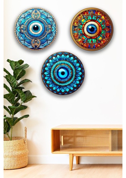 Nazar Boncuğu Kristal Modern Şık Mdf Tablo Seti, Oturma Odası, Salon, Ev Duvar Tablosu Dekoru fiyatları
