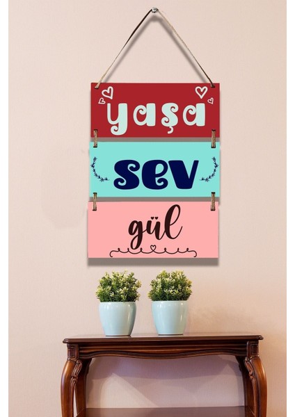 3'lü Mdf Tablo Seti, Yaşa Sev Gül Pozitif Yazı Süsü, Ev, Oturma Odası, Salon, Ofis Duvar Dekoru fiyatları