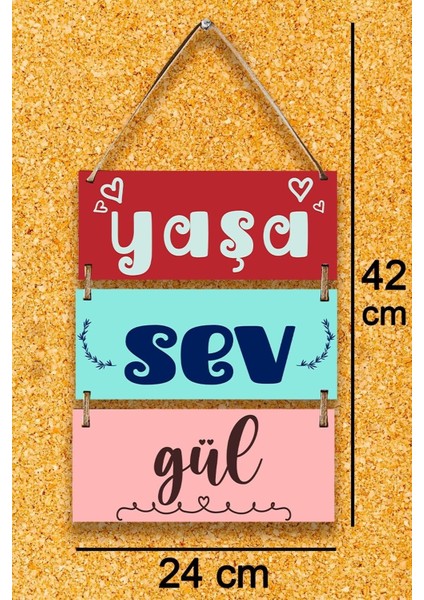 3'lü Mdf Tablo Seti, Yaşa Sev Gül Pozitif Yazı Süsü, Ev, Oturma Odası, Salon, Ofis Duvar Dekoru indirimleri
