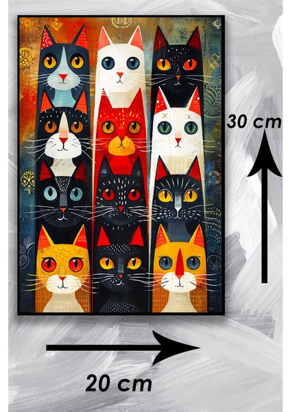 Kedi Resim Illüstrasyon Şık Ahşap Tablo Modeli, Estetik, Oturma Odası, Salon, Ofis, Ev Dekorasyonu fiyatları