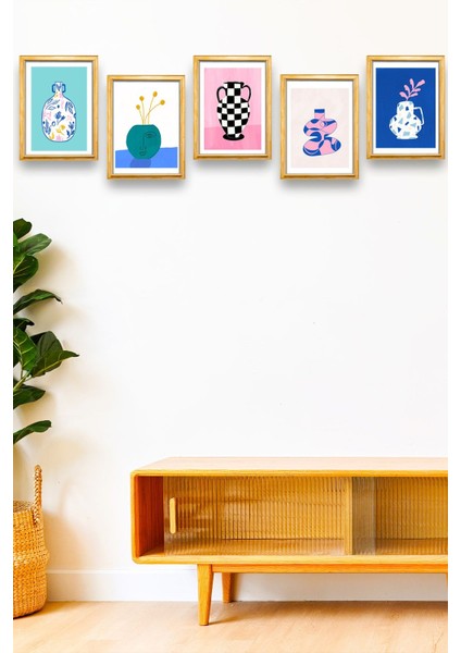 5 Parça Çerçeve Görünümlü Mdf Tablo Seti, Oturma Odası, Salon, Ofis, Ev Duvar Tablosu