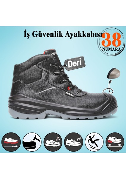 İş Güvenliği Ayakkabısı Hakiki Deri 38 Numara Kompozit Burunlu Bağcıklı İnşaatçı Ayakkabı Çizme