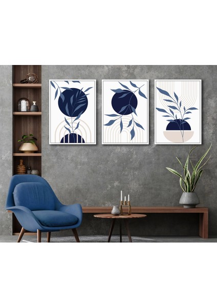 3 Parça Çerçeveli Navy Blue Boho Ahşap Tablo Seti Bestablo fiyatları