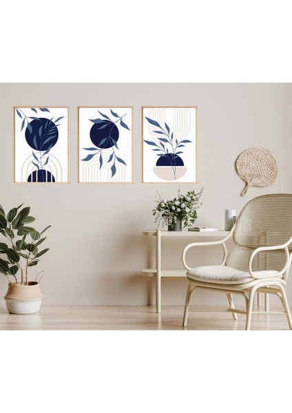 3 Parça Çerçeveli Navy Blue Boho Ahşap Tablo Seti Bestablo modelleri