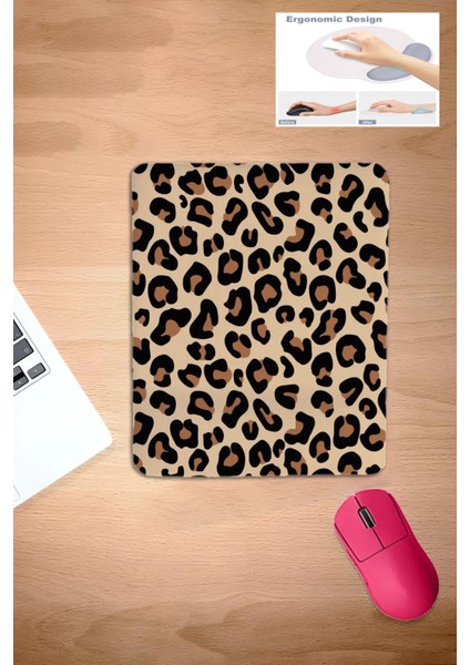 Leopar Desenli, Bilek Destekli Konforlu Mouse Pad, Bilgisayar- Laptop Aksesuarı