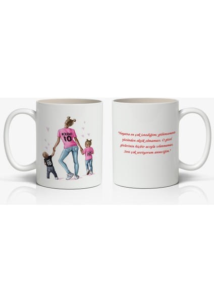 Seni Çok Seviyorum Anneciğim ve Güzel Dilekler Baskılı 1 Adet Anneler Günü Hediyelik Kupa