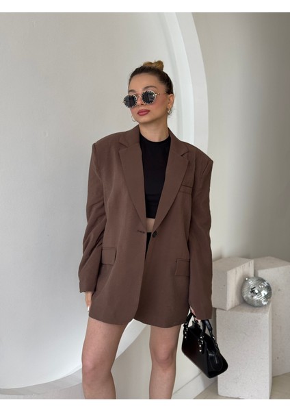 Kahverengi Oversize Blazer Ceket