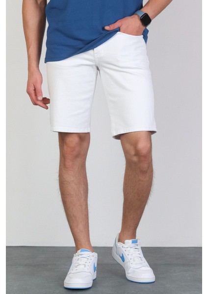 Erkek Beyaz Slim Kesim Comfort Likralı Denim Esnek Jeans Kot Şort Thomas-Beyaz Beyaz 32 fiyatları