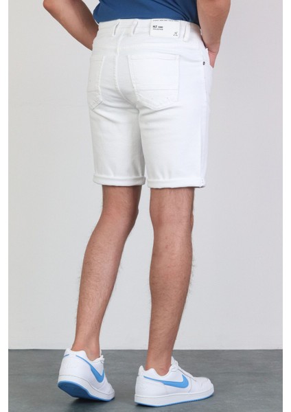 Erkek Beyaz Slim Kesim Comfort Likralı Denim Esnek Jeans Kot Şort Thomas-Beyaz Beyaz 32