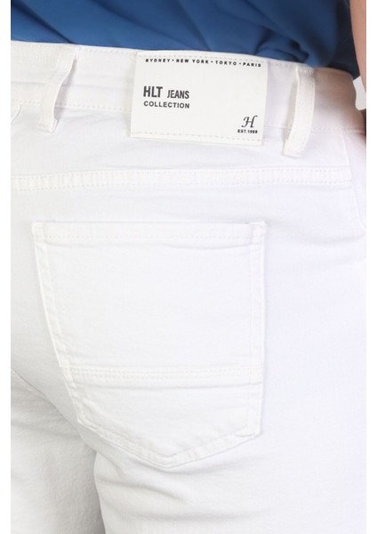 Erkek Beyaz Slim Kesim Comfort Likralı Denim Esnek Jeans Kot Şort Thomas-Beyaz Beyaz 32