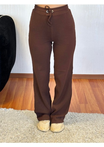 Fitilli Esnek Kumaş Basic Takım Kahverengi