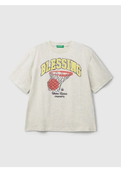 Erkek Çocuk Basketbol Baskılı Tshirt 6-14 Yaş Gri fiyatları