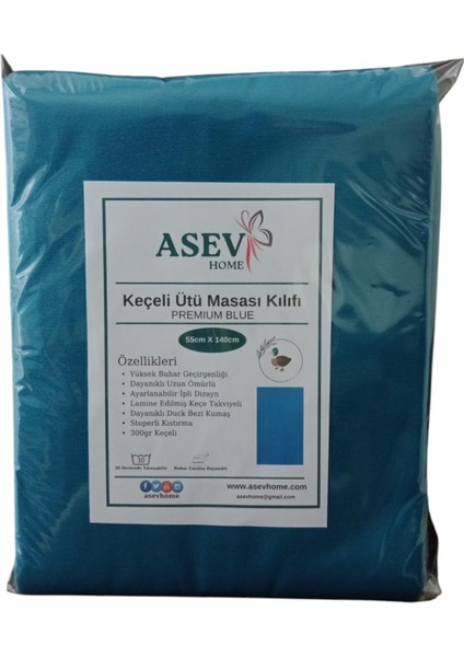 Ütü Masası Kılıfı Büyük Boy İpli Stoperli Keçeli Örtüsü Bezi 55X140CM Premium Blue