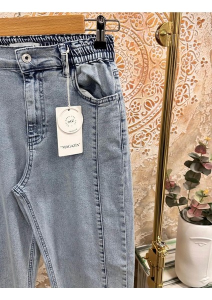 Yırtmaç Detaylı Likralı Kadın Denim Pantolon - Mavi