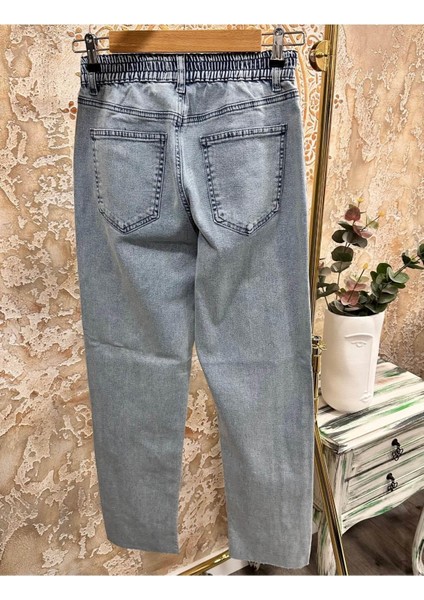 Yırtmaç Detaylı Likralı Kadın Denim Pantolon - Mavi