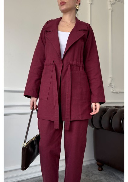 Bağlamalı Keten Takım- Bordo fiyatları