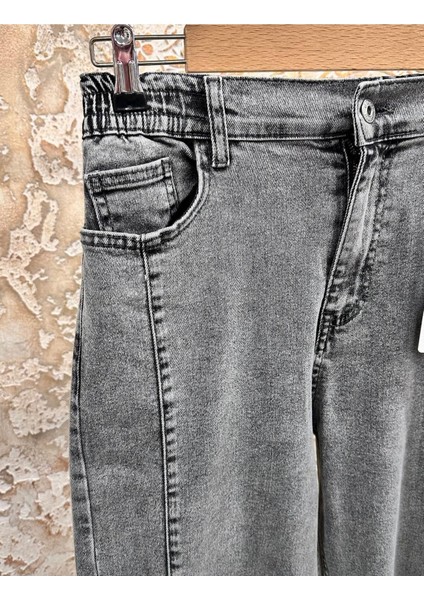 Yırtmaç Detaylı Likralı Kadın Denim Pantolon - Gri