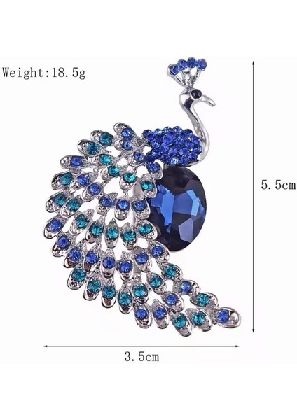 Safir Taşlı Gümüş Renk Rodyumlu Zirkon Taşlı Tasarım Tavuskuşu Broş fırsatları