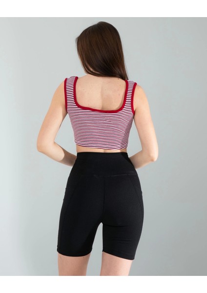 Kırmızı Çizgili Basic Crop indirimleri