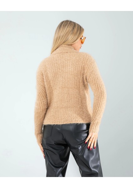 Camel Fermuarlı Sakal Triko