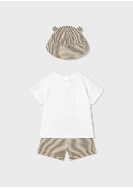 Yazlık Erkek Bebek Şapkalı 2'li Takım - Ekru modelleri