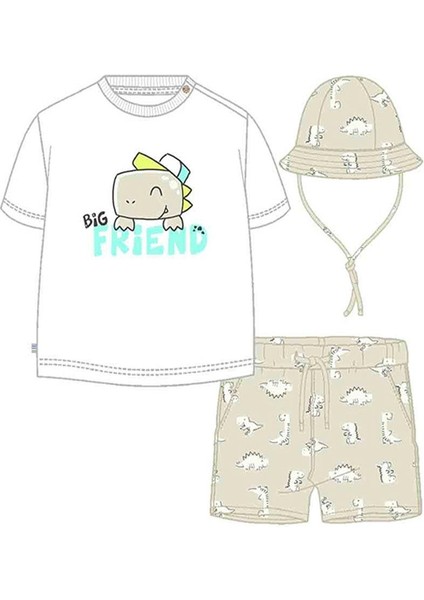 Yazlık Erkek Şapkalı Şort Takım - Bej