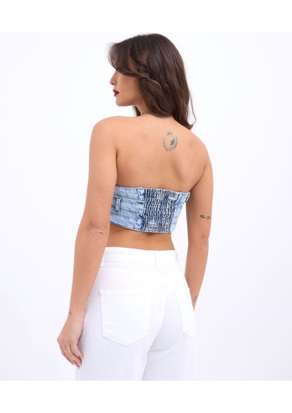 6817 Kot Crop-Mavi