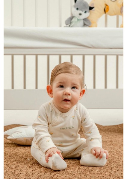 Organik Lotus Desenli Unisex Bebek Tulum