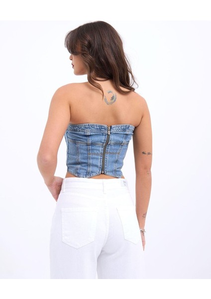 6878 Kot Crop-Mavi
