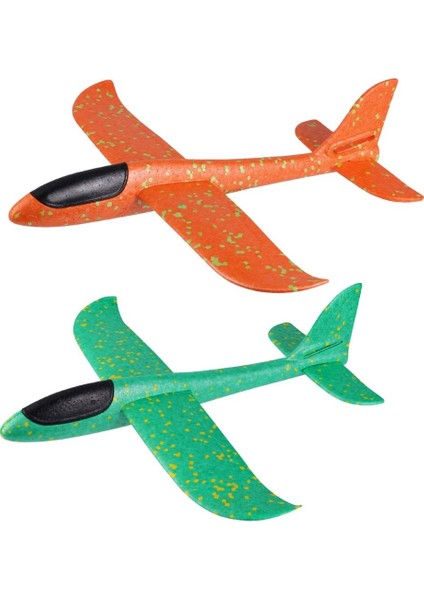 Yeşil & Turuncu Çocuk Köpük Uçak 2'li Set - El Planörü, Elle Atılan Dayanıklı Uçan Oyuncak