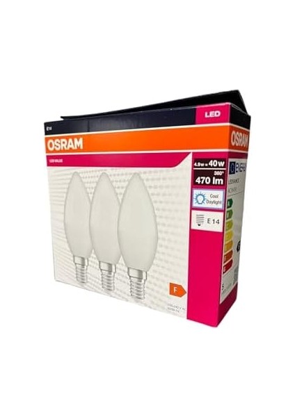 LED Value 4,9WATT (40 Watt) LED Klasik Mum Ampul Beyaz Işık E14 Duy 3 Lü Paket 470 Lümen