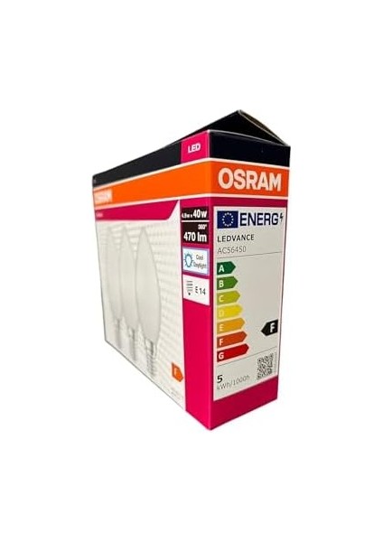 LED Value 4,9WATT (40 Watt) LED Klasik Mum Ampul Beyaz Işık E14 Duy 3 Lü Paket 470 Lümen